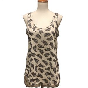 HM ivory black leaf feather flowy tank top